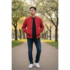 Mens Terracotta Red Bomber Jacket - Lightweight Flight Jacket - Size M